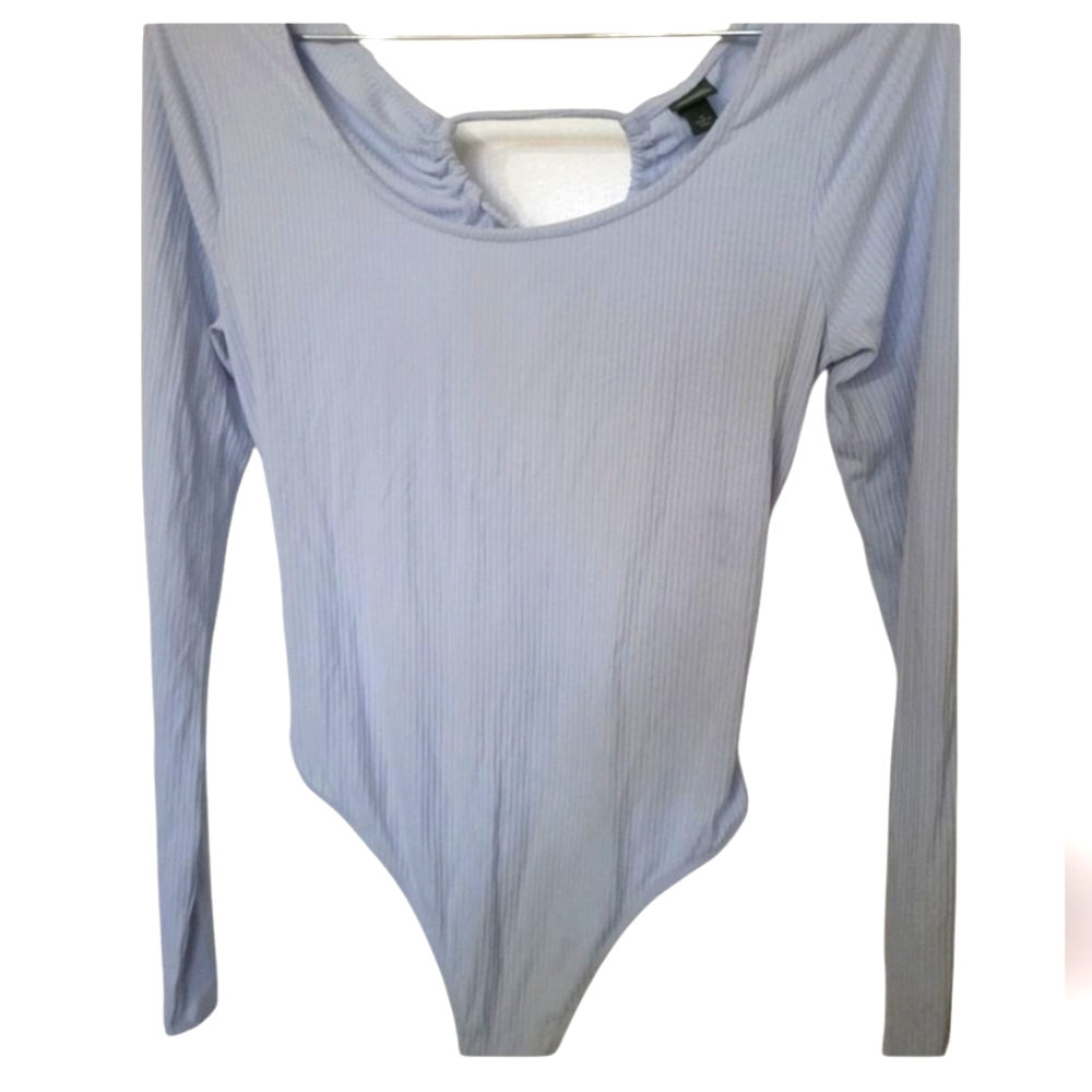 Wild Fable NWT Sky Blue Open Back Long Sleeve Bodysuit Tie Back - Picture 2 of 4